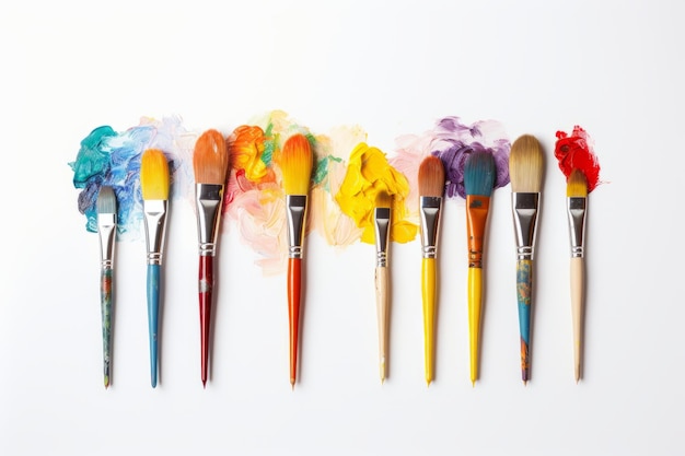 Vibrant Palette A Captivating Composition of Colorful Paint Brushes on a Clean Canvas A Stunning