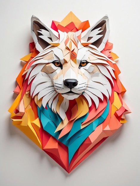 Vibrant Paper Art Geometric Animal Shapes in Bold Hues on Crisp White Background