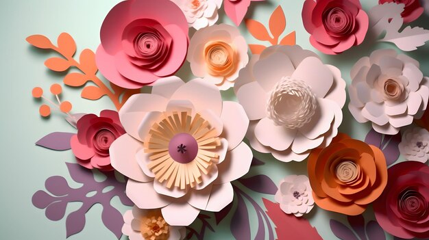 Photo vibrant paper flower wall decor on blue background perfect for creative projects an