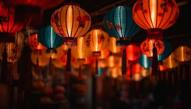 Vibrant paper lanterns illuminate the night symbolizing indigenous culture generated by AI