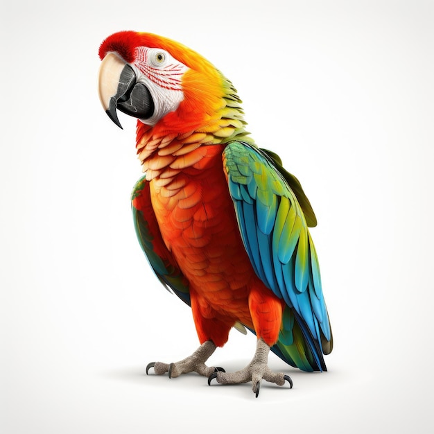 Vibrant Parrot in Pixar Style Stunning Isolation on a White Background