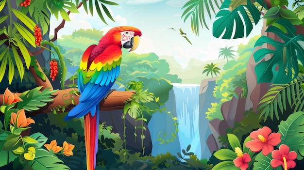 Photo vibrant parrots in a tropical paradise ai generated illustration