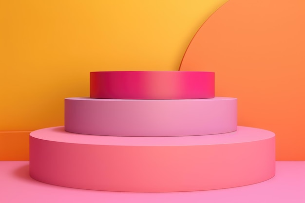 Vibrant Pastel Pedestals Elevating Kid Product Presentations with Geometric 3D Render