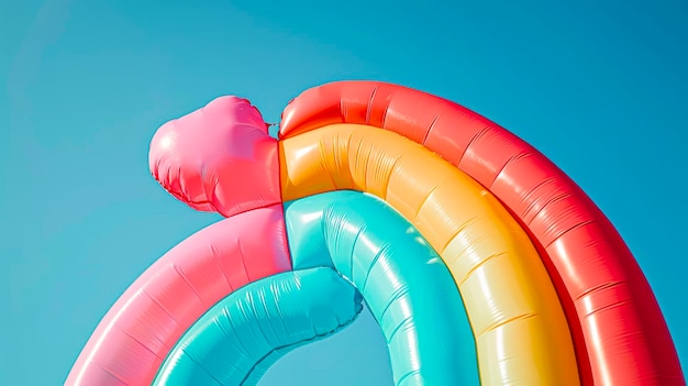 Vibrant Pastel Rainbow Inflatable Minimalist Photo Under Clear Blue Sky