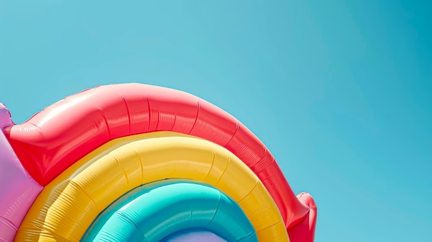 Photo vibrant pastel rainbow inflatable minimalist photo under clear blue sky