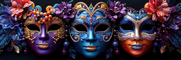 Vibrant pattern of Mardi Gras masks and beads