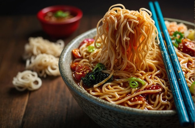 vibrant photo of Chopsticks and Ramen Noodles