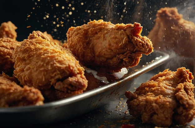 vibrant photo of A closeup shot of fried chicken bein