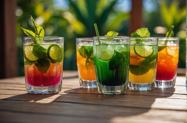 Photo vibrant photo of detox drinks at lime yoga ret