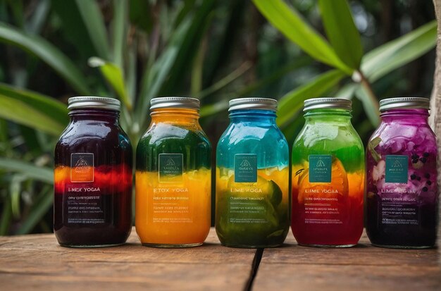 Photo vibrant photo of detox drinks at lime yoga ret