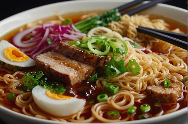 Photo vibrant photo of final touches on ramen