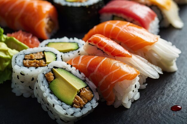 vibrant photo of Fresh Sushi Ingredients Layout