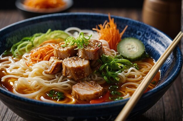 vibrant photo of Garnished Ramen Bowl