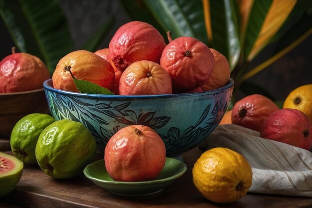 Photo vibrant photo of guava in a bowl with other tro