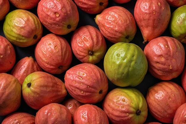 Foto fotografia vivace di pezzi di guava disposti in un pa