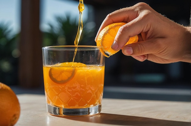 vibrant photo of Hand Holding Glass of OJ