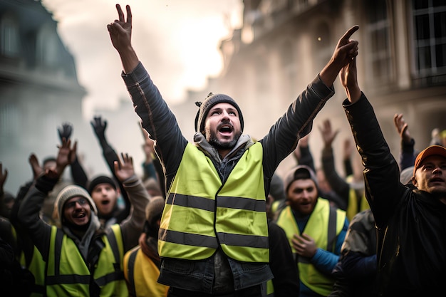 Vibrant photo of Happy labor Celebrating in street generative by ai