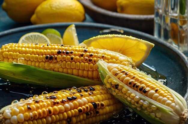 Photo vibrant photo of lemon juice drizzled on grilled