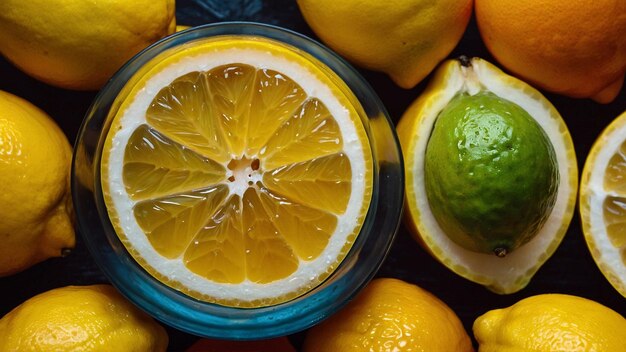 Photo vibrant photo of lemon juice on frui