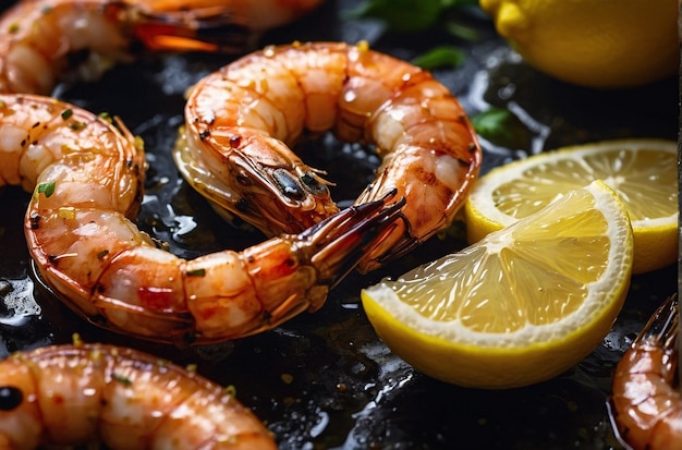 vibrant photo of Lemon juice on grilled shrimp