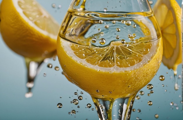 Photo vibrant photo of lemon juice infused in herbinf