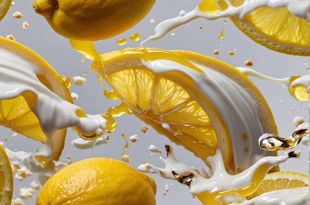 Photo vibrant photo of lemon juice mixed in yogurt pa