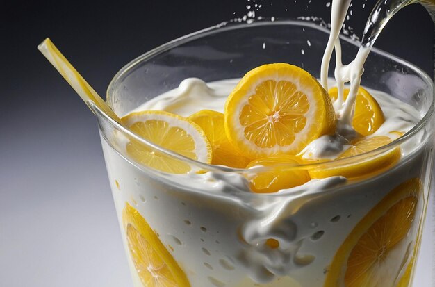 Photo vibrant photo of lemon juice mixed in yogurt pa