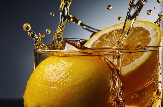 Photo vibrant photo of lemon juice with honey