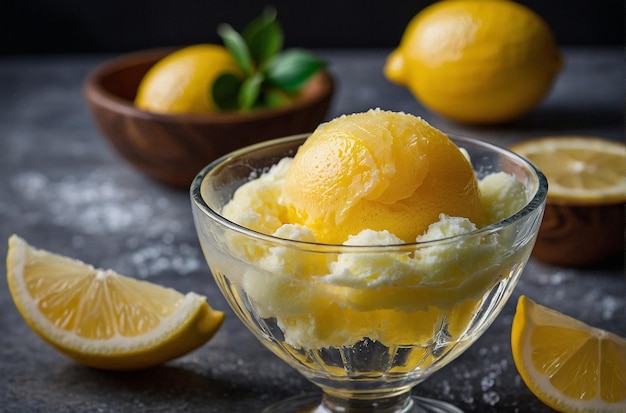 사진 vibrant photo of a serving of lemon sorbet in a g