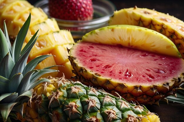 Photo vibrant photo of pineapple smoothie ingredients