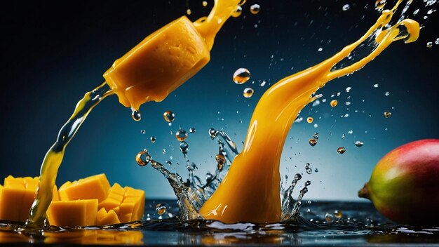 vibrant photo of Pouring Mango Juice Splash