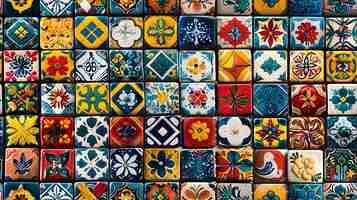 Photo vibrant photo realistic colombian folklore tiles depicting traditional stories and dances authenti