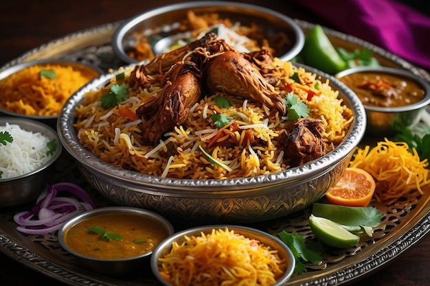 Photo vibrant photo of royal hyderabadi biryani platte