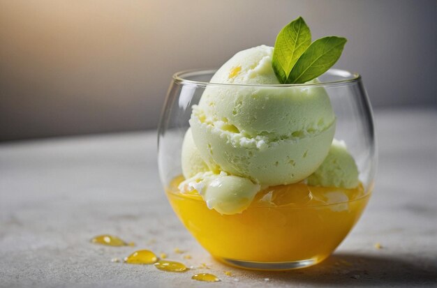 Foto vibrant photo of a serving of lemon sorbet in a g