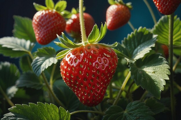 Vibrant of photo A strawberry plant growing in a