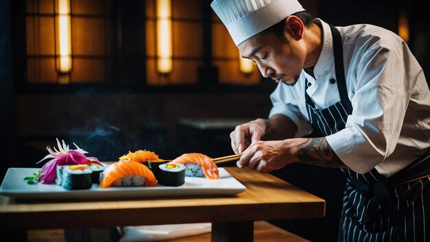 vibrant photo of Sushi Chefs Artistry in Makin