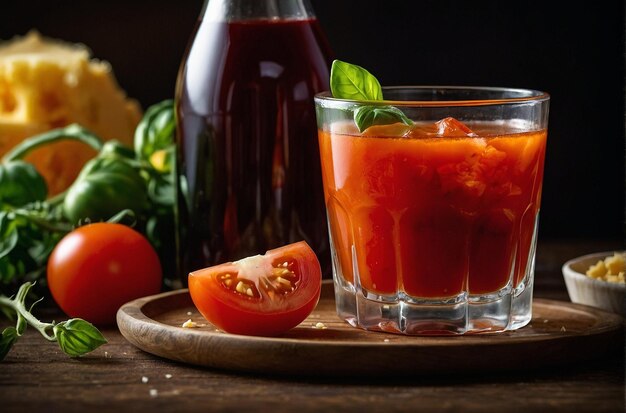 vibrant photo of Tomato Juice with Gouda Chees