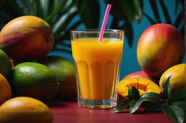 Photo vibrant photo of tropical mango juice scene