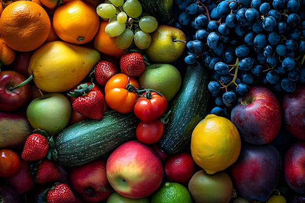 Vibrant Pile of Fruits and Vegetables