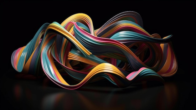 A vibrant pile of ribbons on a sleek black background Generative ai