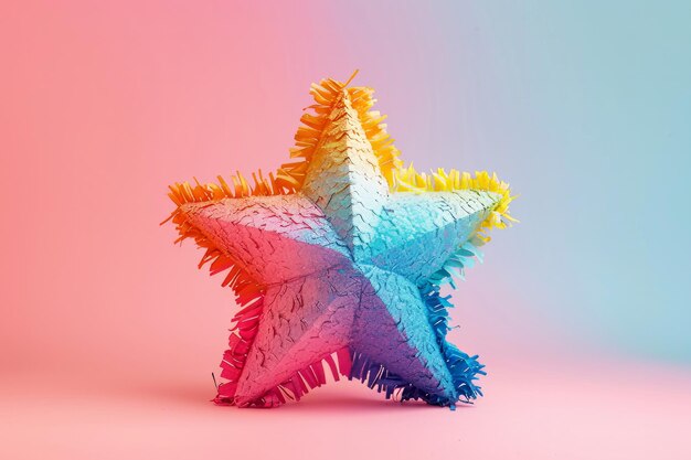 Vibrant pinata in the shape of a star isolated on a gradient background