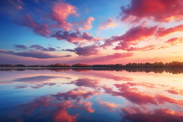 写真 鮮やかなピンクとオレンジの夕暮れ