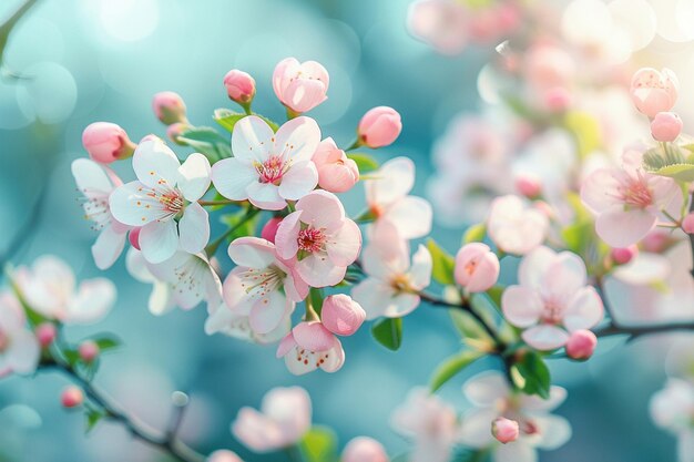 写真 柔らかい 春 の 光 の 下 で 鮮やかな ピンク の チェリー の 花 が 満 し て い ます