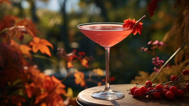 A vibrant pink cocktail on a table ready to be enjoyed