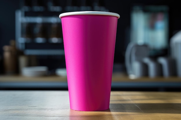 활기찬 분홍색 일회용 커피 컵