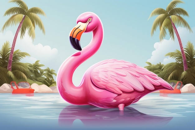 Vibrant Pink Flamingo Lounging in Sunglasses on an Inflatable Generative AI