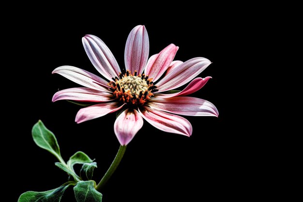 黒い背景に黄色の中心を持つ活気のあるピンクの花がジェネレーティブAIによって強化されました