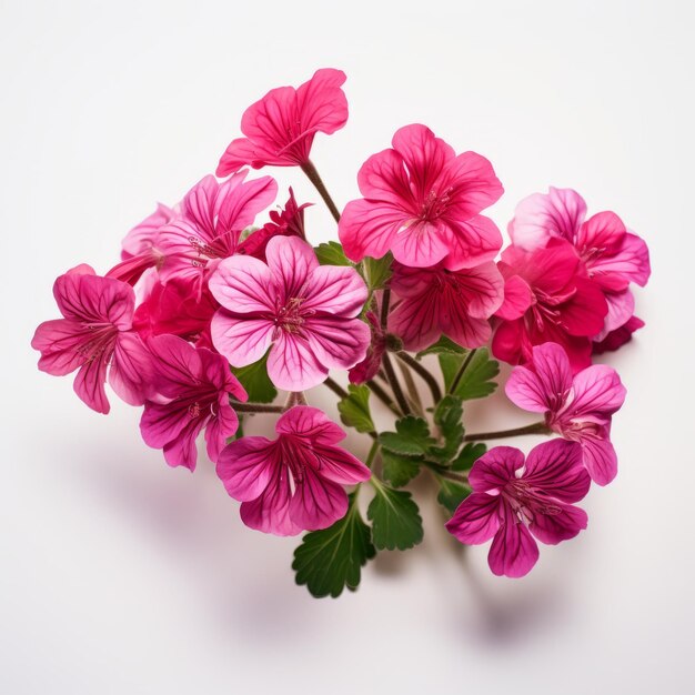 Vibrant Pink Geranium Flowers On White Background