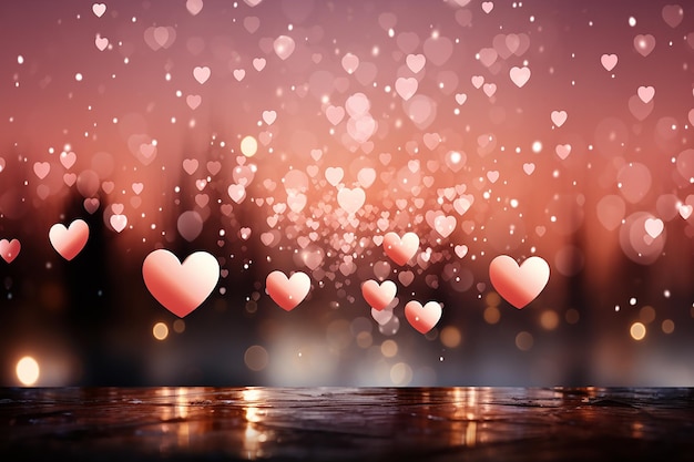 Vibrant pink hearts and Bubbles on portrait Background