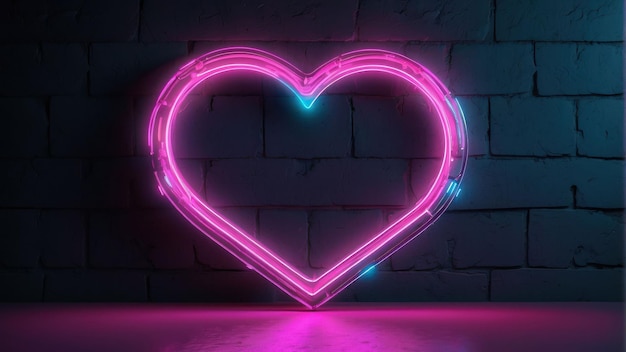 Photo vibrant pink neon heart glowing on a cool brick wall background